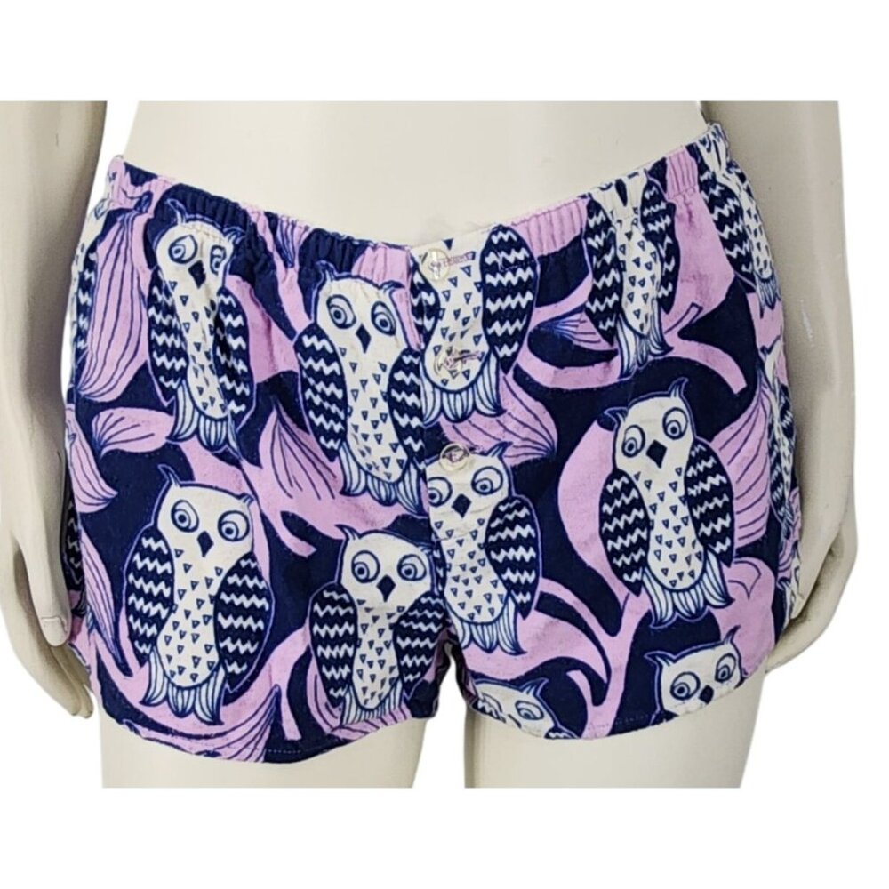 Women's Peter Alexander Flannel PJ Pajama Sleep Shorts Owl Purple Medium Cotton